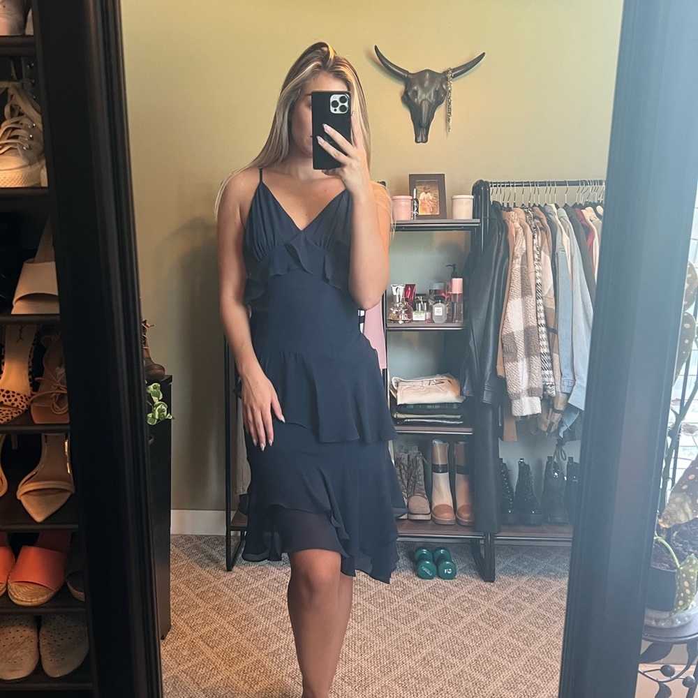 Elegant navy ruffle dress